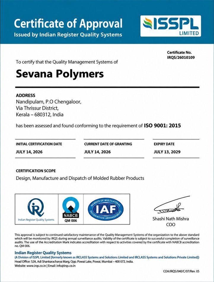 ISO 9001:2015 Certificate - Sevana Polymers